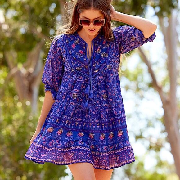 NWT Blue Boheme Sienna Printed Short Dress Indigo OSFM - Picture 6 of 6